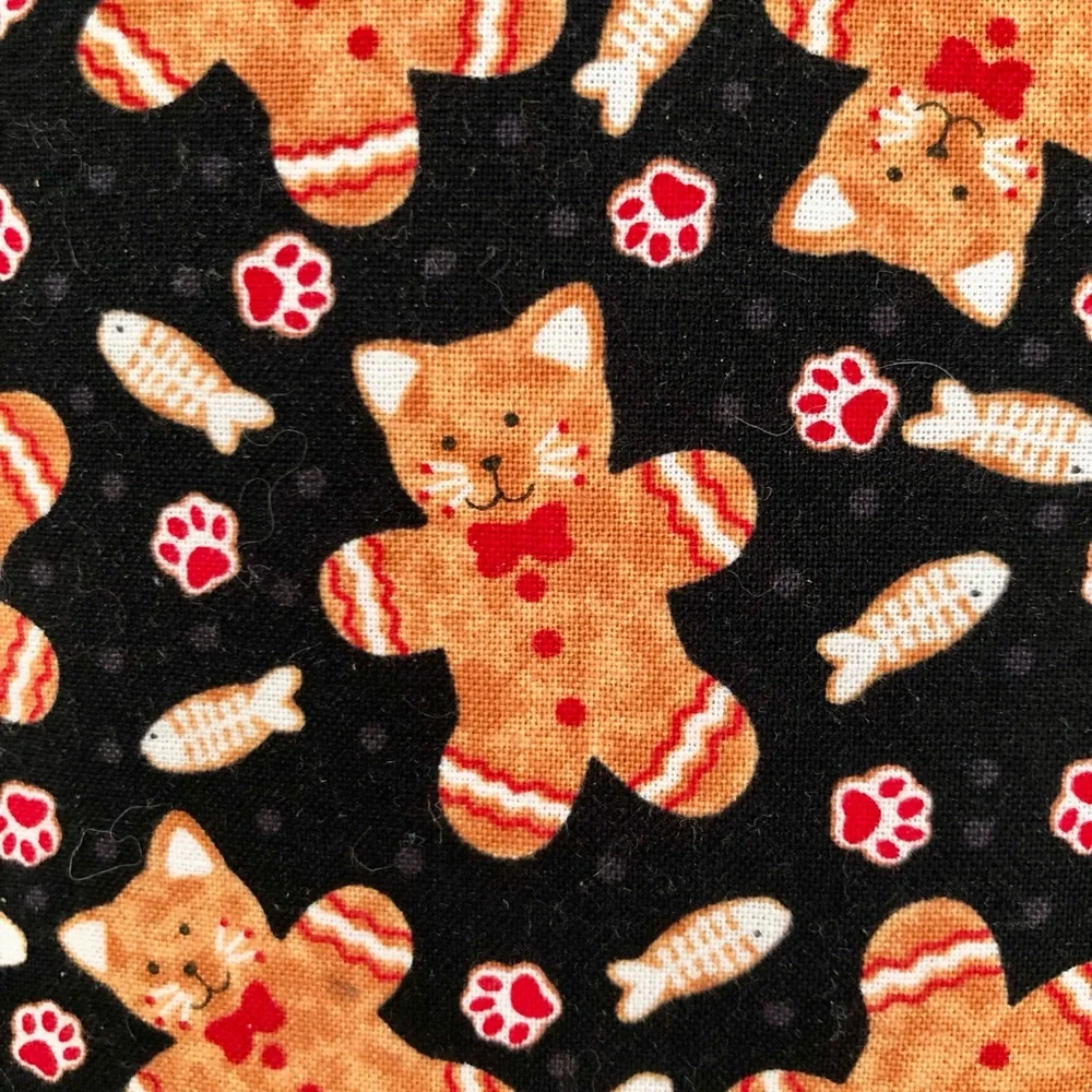 Gingerbread Cat Tea Cozy Print Holidays Christmas Cookie Cotton handmade
